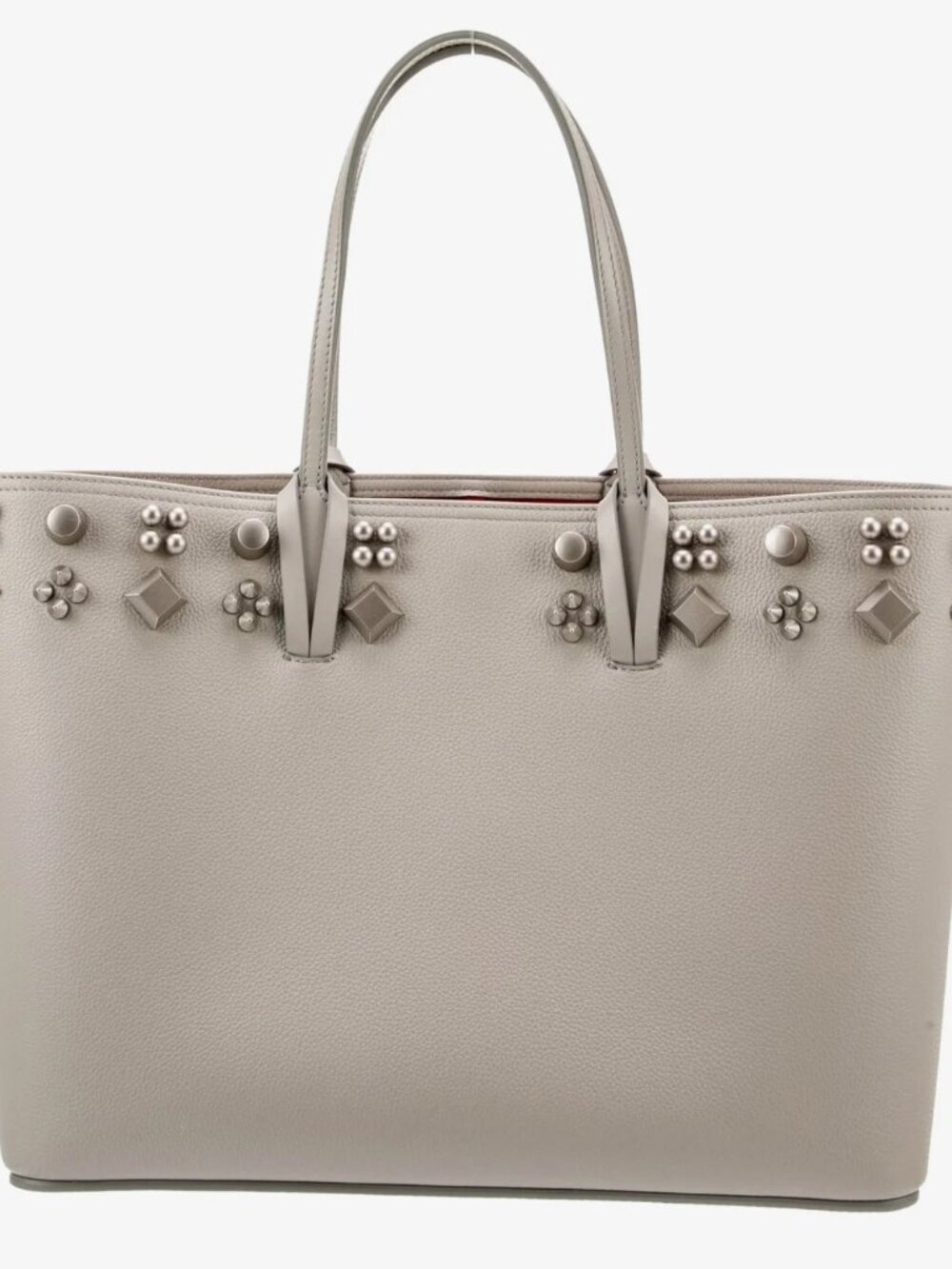 Christian Louboutin Cabata Light Grey Leather Studded Tote Bag